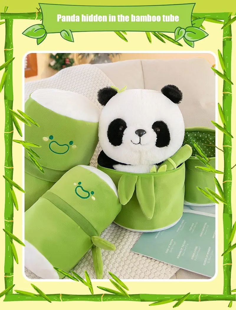 1 Set Cute Bamboo Tube Panda Plush Kawaii Tearful Panda Stuffed Animal Plushie Super Soft Hugging Pillow