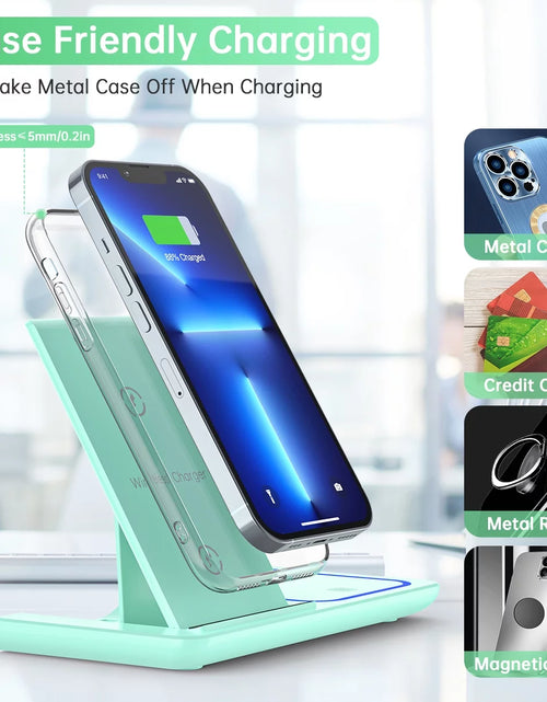 Load image into Gallery viewer, Wireless Charging Station, 2023 Upgraded 18W 3 in 1 Wireless Charger Stand for Iphone 15/14/13/12/11 Pro/Xs, Airpods 3/2/1/Pro, Iwatch Series 8/7/6/5/4/3,Samsung Phones(Green)
