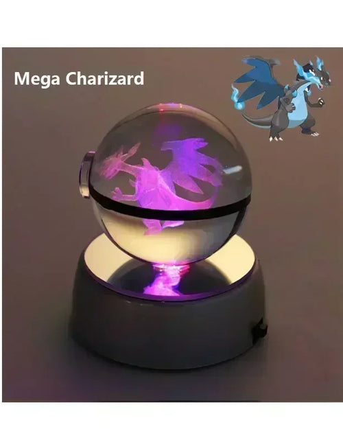 Load image into Gallery viewer, Pokemon Crystal Ball 3D Toys Snorlax Mewtwo Pikachu Figures Pokémon Engraving Model with LED Light Base Kids Gift Collectable
