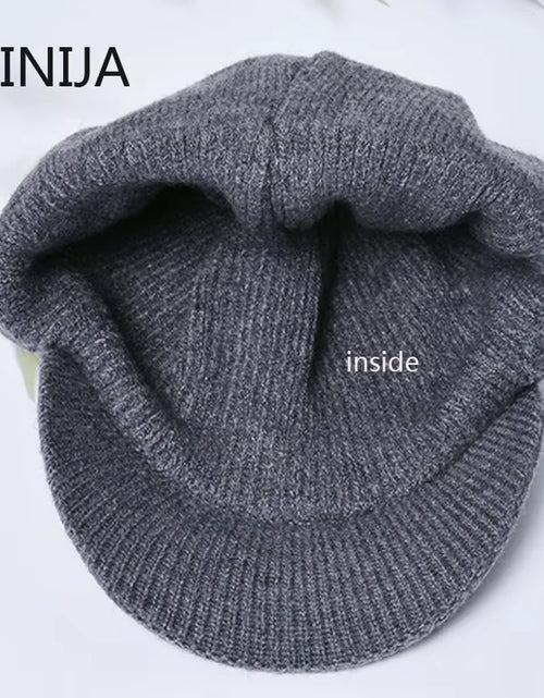 Load image into Gallery viewer, Men Winter Knitted Hat Outdoor Cycling Ear Protection Warmth Peaked Cap Casual Fashion Sunhat Bomber Skullies Beanies 55-60CM
