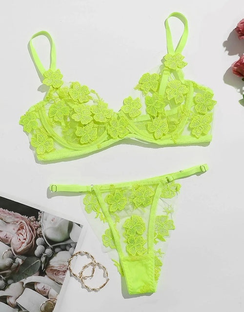 Load image into Gallery viewer, Sexy Women Lingerie Set Flowers Embroidery Bralette Lace Transparent Bra G-String Bustier Lingerie Thongs Ultrathin Lingerie Set
