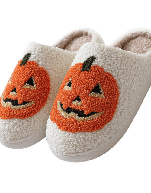 Load image into Gallery viewer, Cute Halloween Slippers for Women Perfect Soft Plush Comfy Warm Slip-On Halloween Pumpkin Bat Slippers Fo Women Indoor Fluffy House Slippers for Women and Men Non-Slip Fuzzy Flat Slides
