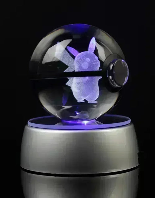 Load image into Gallery viewer, Pokemon Crystal Ball 3D Toys Snorlax Mewtwo Pikachu Figures Pokémon Engraving Model with LED Light Base Kids Gift Collectable
