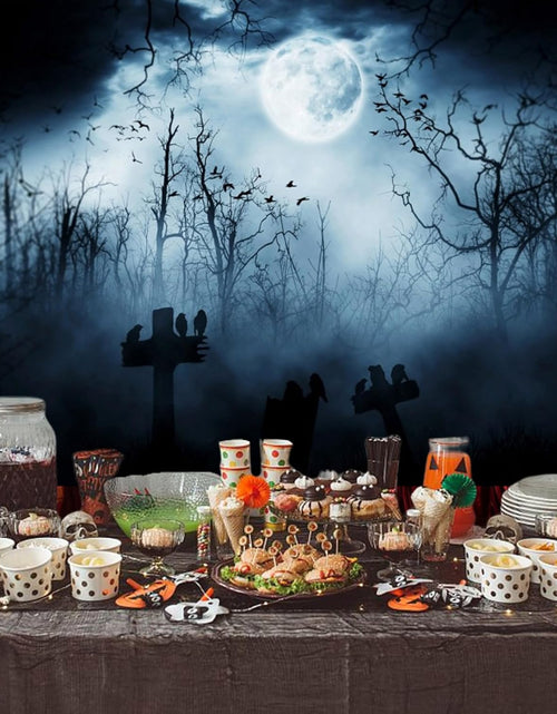 Load image into Gallery viewer, 7X5Ft Vinyl Halloween Theme Backdrop Gloomy Scene Photography Background Scary Graveyard Tombstone Scary Night Ghost Full Moon Children Baby Adults Portraits Photo Studio
