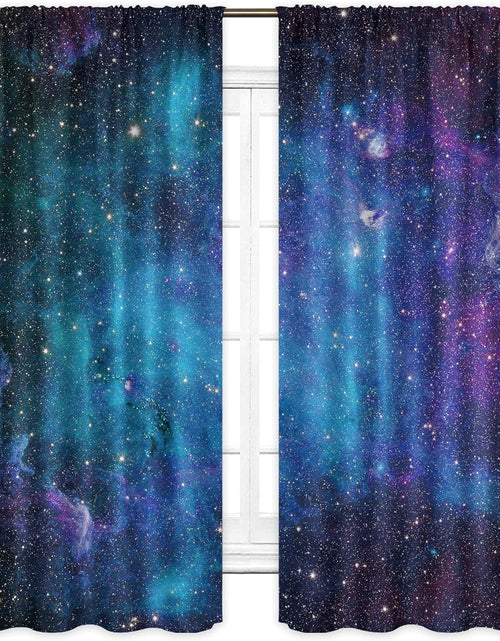 Load image into Gallery viewer, Kids Galaxy Outer Space Nebula Curtains 42W X 63L Inch Rod Pocket Blue Universe Planets Boys Girls Constellation Fantasy Starry Cosmic Trippy Bedroom Living Room Window Drapes Fabric 2 Panels
