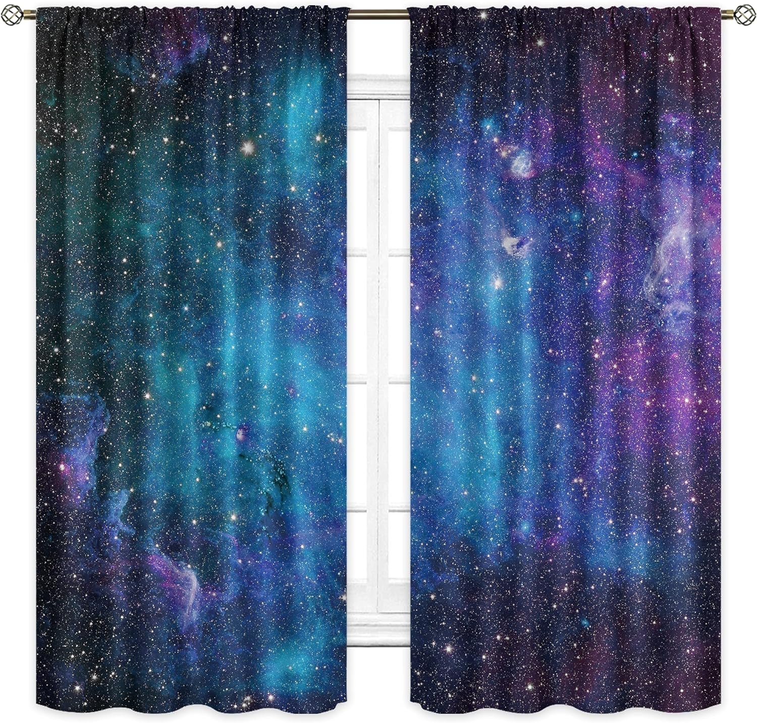 Kids Galaxy Outer Space Nebula Curtains 42W X 63L Inch Rod Pocket Blue Universe Planets Boys Girls Constellation Fantasy Starry Cosmic Trippy Bedroom Living Room Window Drapes Fabric 2 Panels