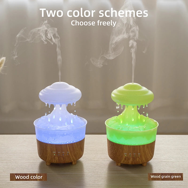 USB Rain Air Humidifier Electric Aroma Diffuser Rain Cloud Smell Desktop Relax Water Drops Sounds Colorful Night Light Household