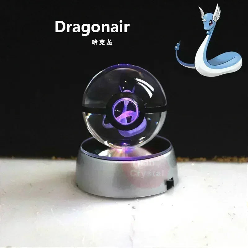 Pokemon Crystal Ball 3D Toys Snorlax Mewtwo Pikachu Figures Pokémon Engraving Model with LED Light Base Kids Gift Collectable