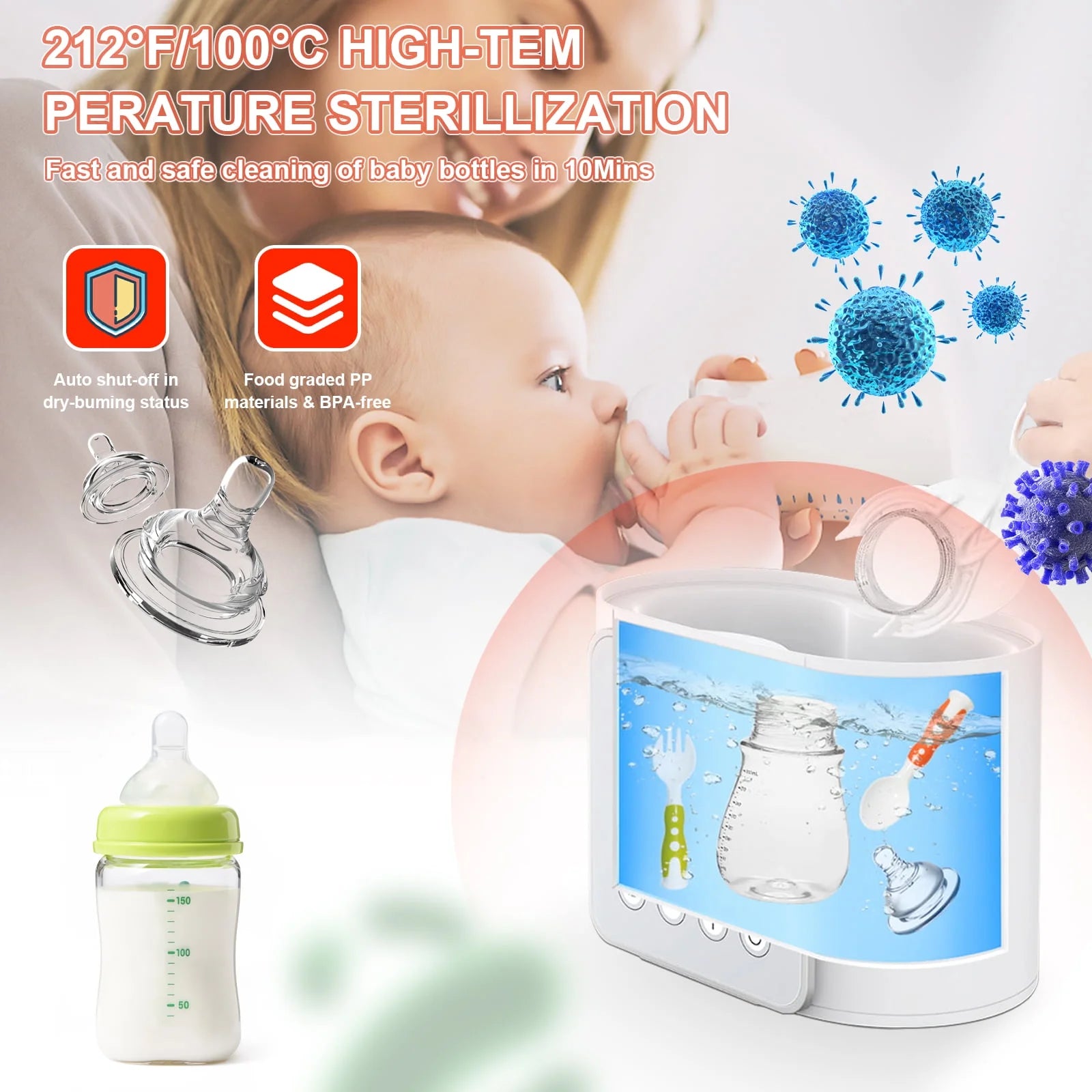 Baby , 9 in 1 Double Bottles Milk Warmer for Baby, Fast Food Heater & Defrost Warmer with Timer, LCD Display, Timer & 24H Temperature Control for Breastmilk & Formula