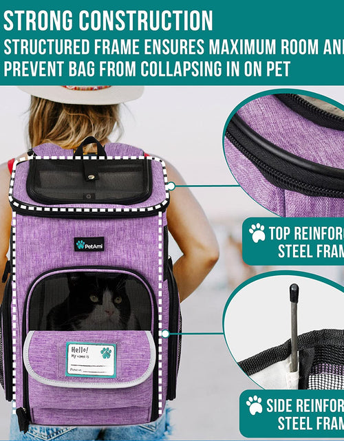 Load image into Gallery viewer, Dog Backpack Carrier, Airline Approved Cat Backpacks for Carrying Small Large Cats, Pet Carrier Back Pack, Ventilated Soft Sided Dog Cat Bookbag for Travel, Hiking, Camping, Purple
