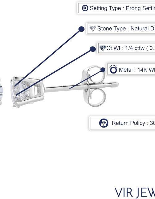 Load image into Gallery viewer, 1/4 to 1 Cttw Diamond Stud Earrings 14K White or Yellow Gold Push Backs round Basket
