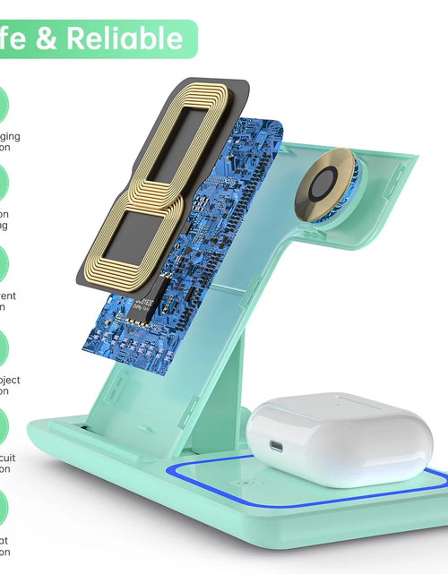 Load image into Gallery viewer, Wireless Charging Station, 2023 Upgraded 18W 3 in 1 Wireless Charger Stand for Iphone 15/14/13/12/11 Pro/Xs, Airpods 3/2/1/Pro, Iwatch Series 8/7/6/5/4/3,Samsung Phones(Green)
