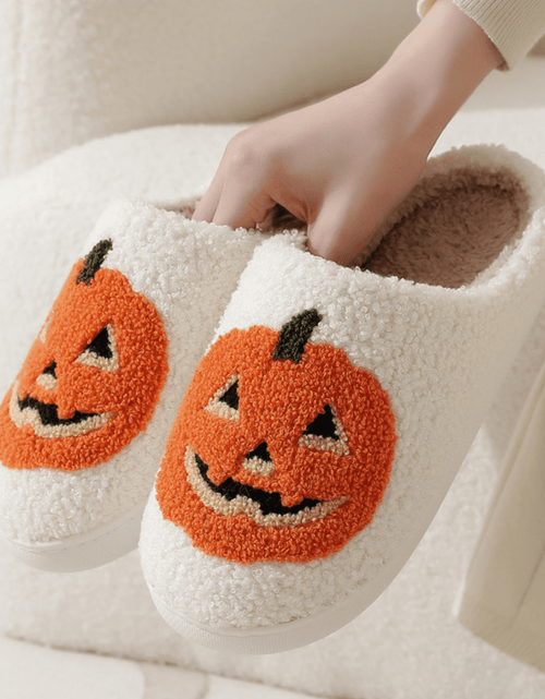 Load image into Gallery viewer, Cute Halloween Slippers for Women Perfect Soft Plush Comfy Warm Slip-On Halloween Pumpkin Bat Slippers Fo Women Indoor Fluffy House Slippers for Women and Men Non-Slip Fuzzy Flat Slides
