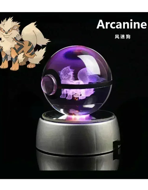 Load image into Gallery viewer, Pokemon Crystal Ball 3D Toys Snorlax Mewtwo Pikachu Figures Pokémon Engraving Model with LED Light Base Kids Gift Collectable
