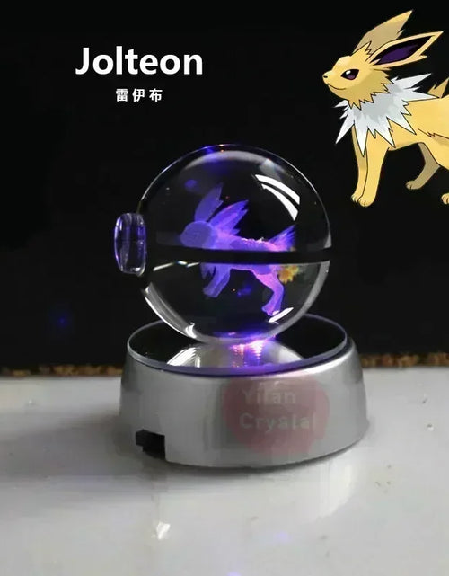 Load image into Gallery viewer, Pokemon Crystal Ball 3D Toys Snorlax Mewtwo Pikachu Figures Pokémon Engraving Model with LED Light Base Kids Gift Collectable
