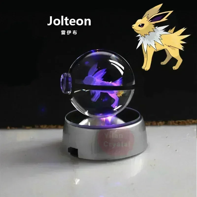 Pokemon Crystal Ball 3D Toys Snorlax Mewtwo Pikachu Figures Pokémon Engraving Model with LED Light Base Kids Gift Collectable