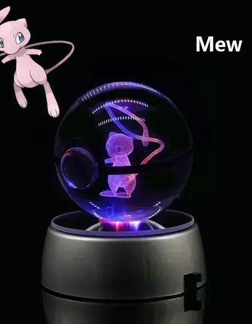 Load image into Gallery viewer, Pokemon Crystal Ball 3D Toys Snorlax Mewtwo Pikachu Figures Pokémon Engraving Model with LED Light Base Kids Gift Collectable
