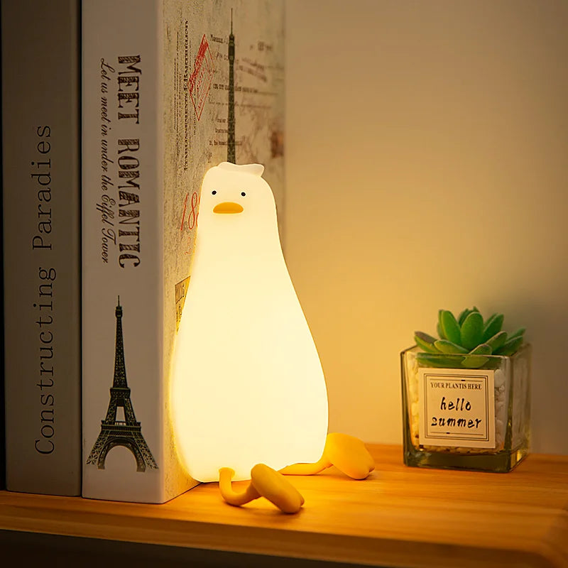 Lying Flat Duck Night Light Silicone Cute Light up Yellow Duck 3-Level Bedside Desk Touch Night Lamp Baby Kids Room Kawaii Decor