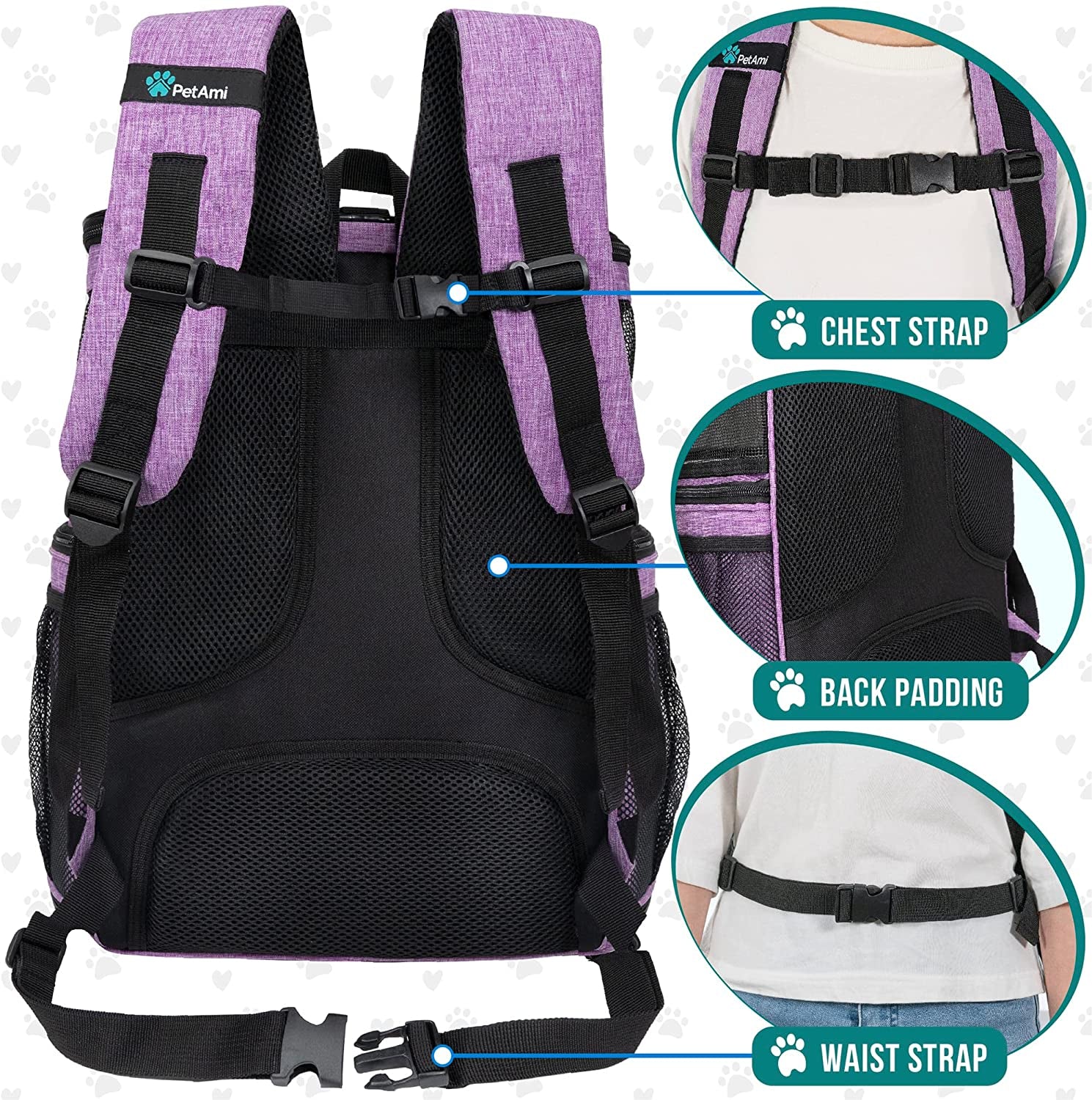 Dog Backpack Carrier, Airline Approved Cat Backpacks for Carrying Small Large Cats, Pet Carrier Back Pack, Ventilated Soft Sided Dog Cat Bookbag for Travel, Hiking, Camping, Purple