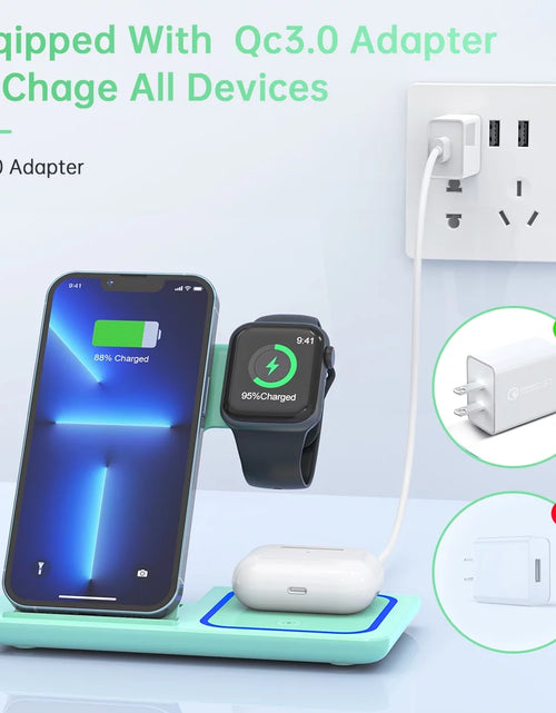 Load image into Gallery viewer, Wireless Charging Station, 2023 Upgraded 18W 3 in 1 Wireless Charger Stand for Iphone 15/14/13/12/11 Pro/Xs, Airpods 3/2/1/Pro, Iwatch Series 8/7/6/5/4/3,Samsung Phones(Green)
