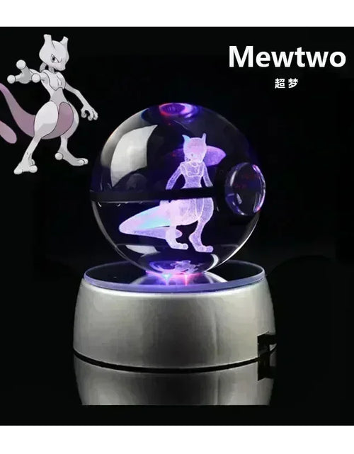 Load image into Gallery viewer, Pokemon Crystal Ball 3D Toys Snorlax Mewtwo Pikachu Figures Pokémon Engraving Model with LED Light Base Kids Gift Collectable
