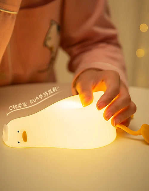 Load image into Gallery viewer, Lying Flat Duck Night Light Silicone Cute Light up Yellow Duck 3-Level Bedside Desk Touch Night Lamp Baby Kids Room Kawaii Decor
