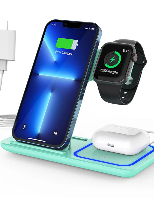 Load image into Gallery viewer, Wireless Charging Station, 2023 Upgraded 18W 3 in 1 Wireless Charger Stand for Iphone 15/14/13/12/11 Pro/Xs, Airpods 3/2/1/Pro, Iwatch Series 8/7/6/5/4/3,Samsung Phones(Green)
