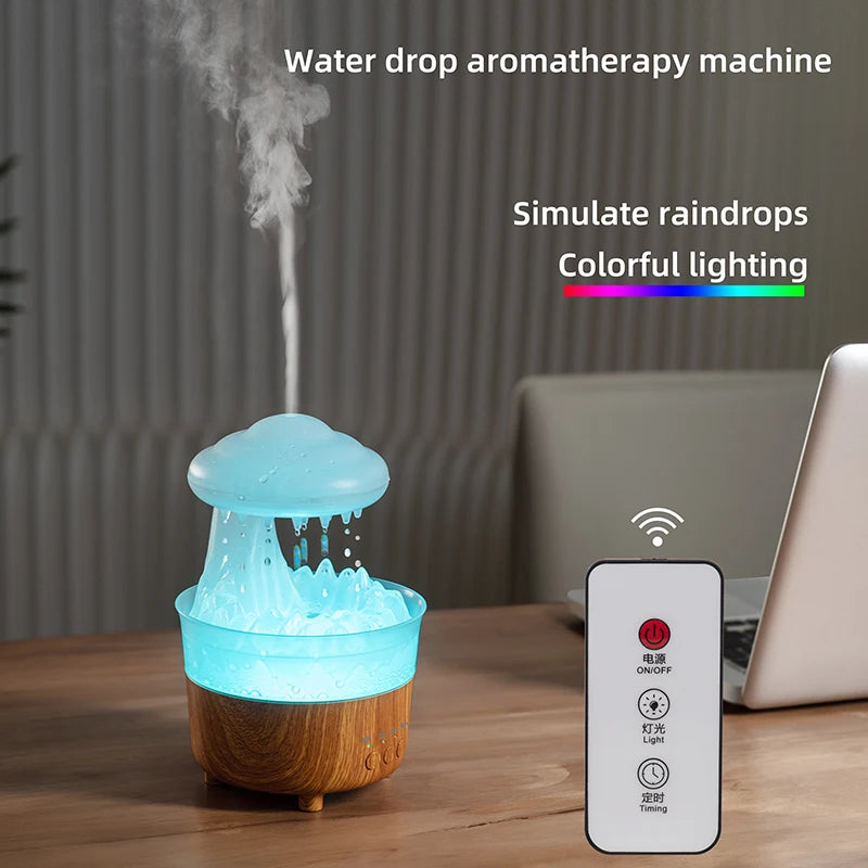 USB Rain Air Humidifier Electric Aroma Diffuser Rain Cloud Smell Desktop Relax Water Drops Sounds Colorful Night Light Household