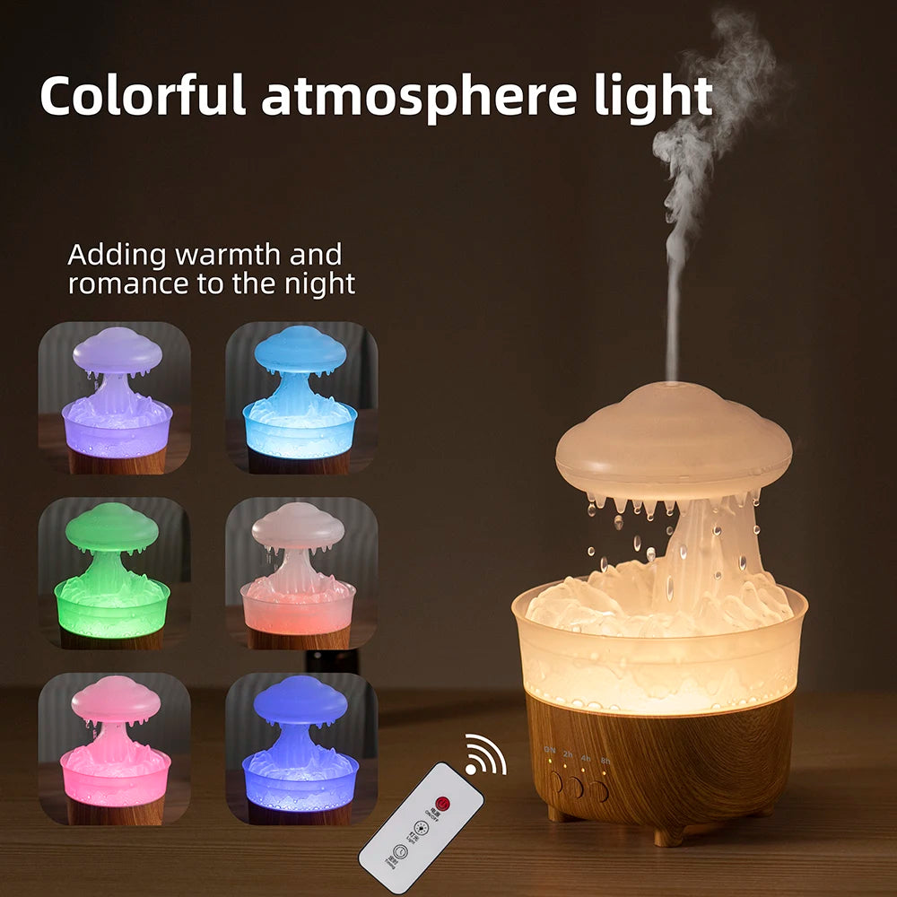 USB Rain Air Humidifier Electric Aroma Diffuser Rain Cloud Smell Desktop Relax Water Drops Sounds Colorful Night Light Household