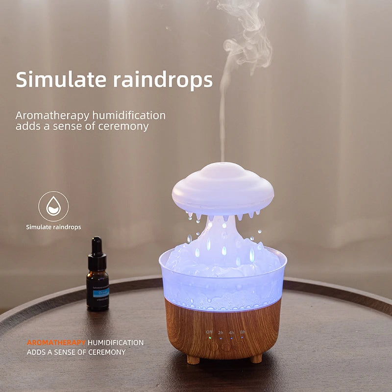 USB Rain Air Humidifier Electric Aroma Diffuser Rain Cloud Smell Desktop Relax Water Drops Sounds Colorful Night Light Household