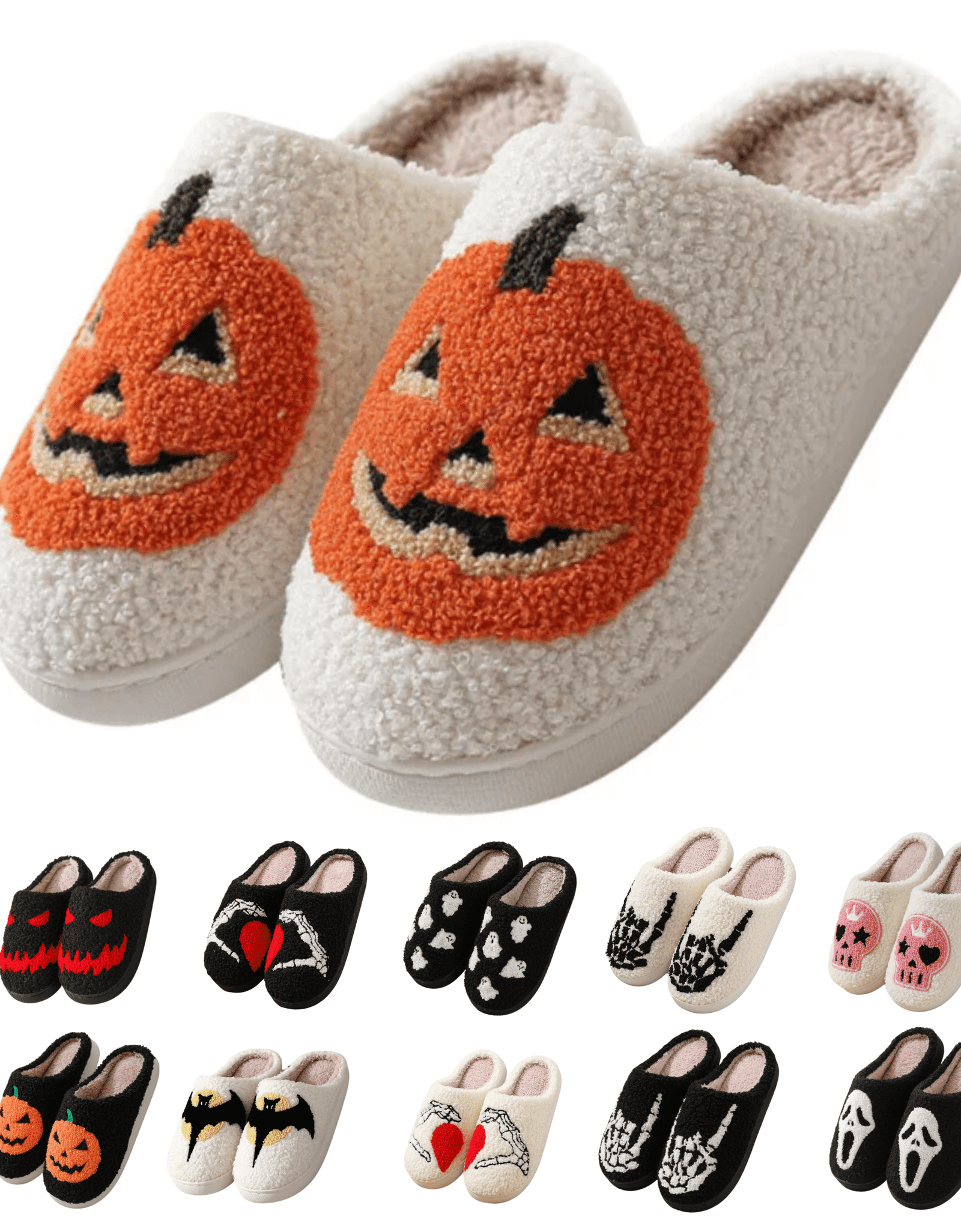 Cute Halloween Slippers for Women Perfect Soft Plush Comfy Warm Slip-On Halloween Pumpkin Bat Slippers Fo Women Indoor Fluffy House Slippers for Women and Men Non-Slip Fuzzy Flat Slides