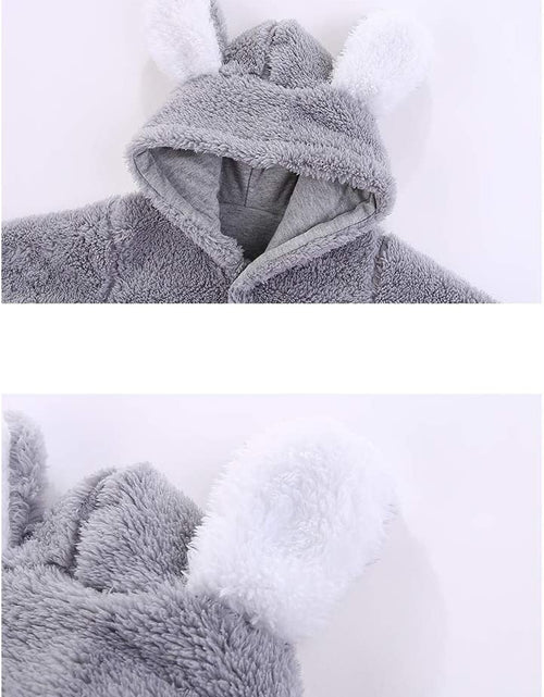 Load image into Gallery viewer, Newborn Baby Cartoon Bear Snowsuit Warm Fleece Hooded Romper Jumpsuit
