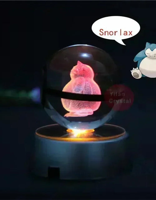 Load image into Gallery viewer, Pokemon Crystal Ball 3D Toys Snorlax Mewtwo Pikachu Figures Pokémon Engraving Model with LED Light Base Kids Gift Collectable
