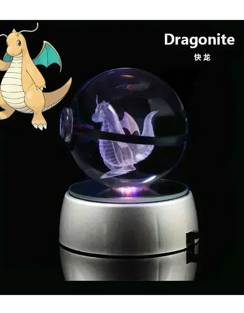 Load image into Gallery viewer, Pokemon Crystal Ball 3D Toys Snorlax Mewtwo Pikachu Figures Pokémon Engraving Model with LED Light Base Kids Gift Collectable
