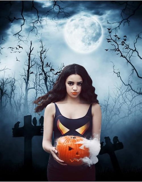 Load image into Gallery viewer, 7X5Ft Vinyl Halloween Theme Backdrop Gloomy Scene Photography Background Scary Graveyard Tombstone Scary Night Ghost Full Moon Children Baby Adults Portraits Photo Studio
