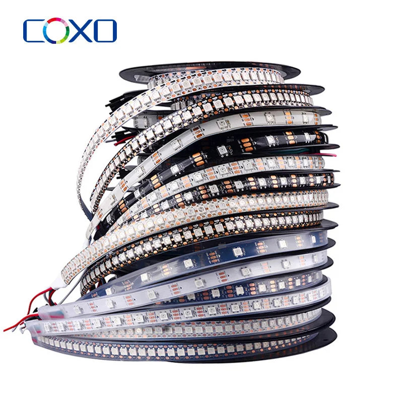 2M 5M WS2812B RGB Led Strip Light Individually Addressable Smart Led Lighting Strips WS2812 Led Lights Black White PCB IP30 DC5V