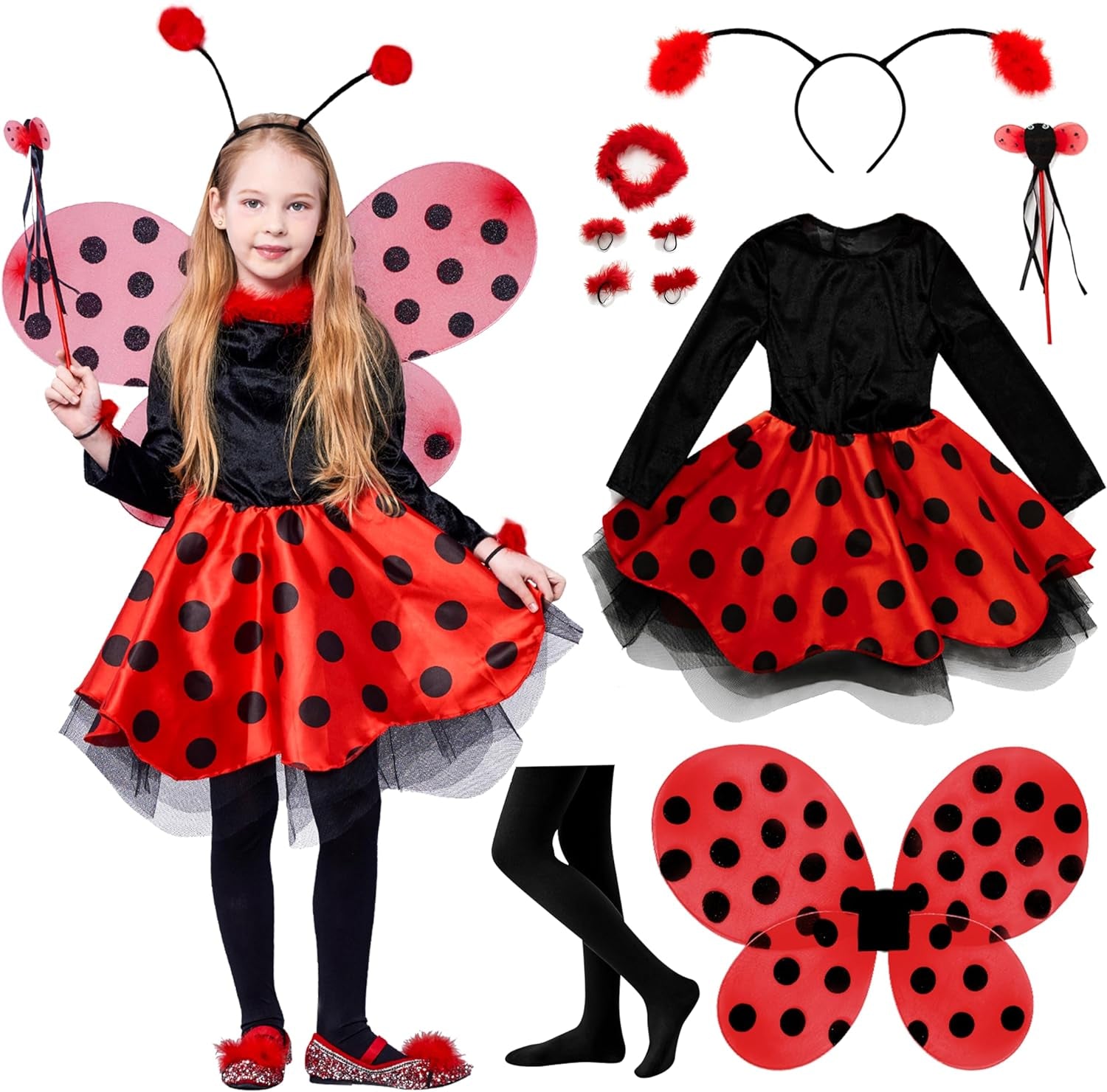 Ladybug Costume Ballerina Beetle Wings Fancy Dress up Outfit Ladybird Suit