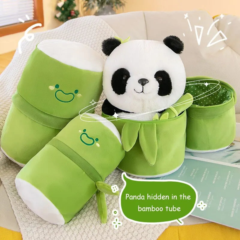 1 Set Cute Bamboo Tube Panda Plush Kawaii Tearful Panda Stuffed Animal Plushie Super Soft Hugging Pillow