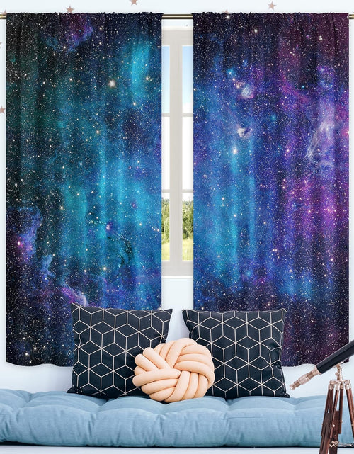 Load image into Gallery viewer, Kids Galaxy Outer Space Nebula Curtains 42W X 63L Inch Rod Pocket Blue Universe Planets Boys Girls Constellation Fantasy Starry Cosmic Trippy Bedroom Living Room Window Drapes Fabric 2 Panels
