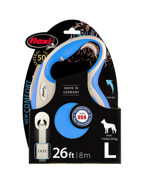 Load image into Gallery viewer, New Comfort Large Tape Retractable Dog Leash, 26 Ft, Blue (For Dogs up to 110 Lbs)
