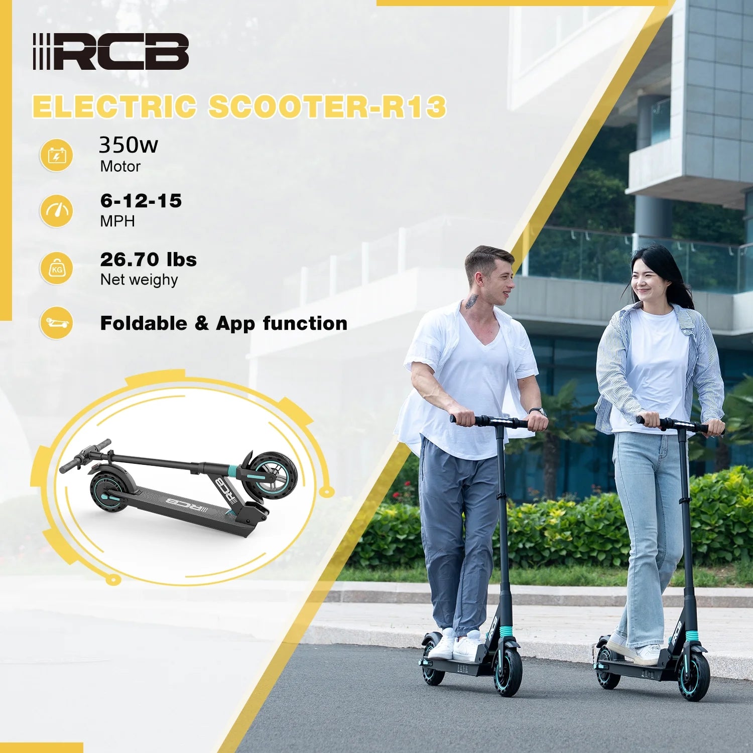 Electric Scooter R13 - 350W Motor,15Mph Top Speed, 8" Tires, Portable Folding Commuting Electric Scooter Adults & Teens