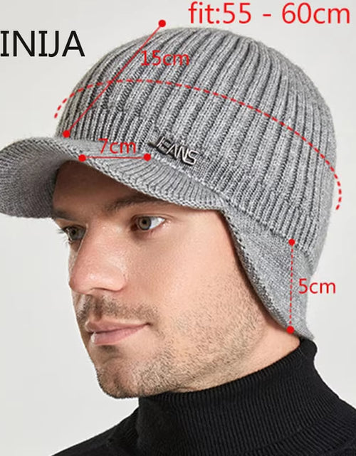 Load image into Gallery viewer, Men Winter Knitted Hat Outdoor Cycling Ear Protection Warmth Peaked Cap Casual Fashion Sunhat Bomber Skullies Beanies 55-60CM
