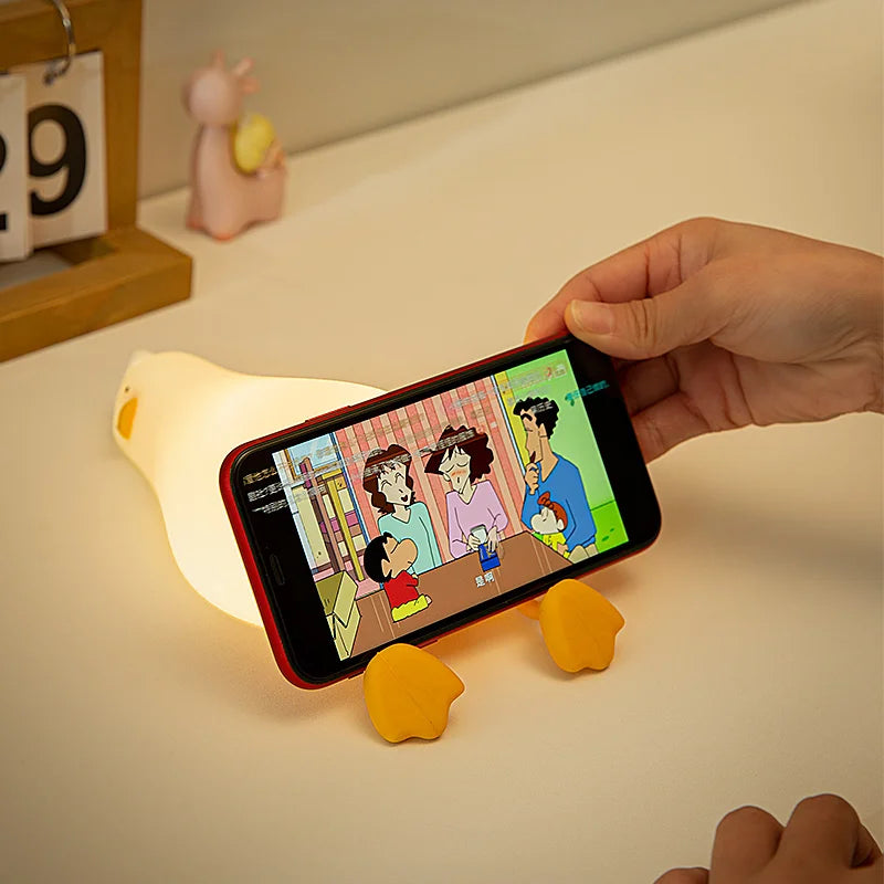 Lying Flat Duck Night Light Silicone Cute Light up Yellow Duck 3-Level Bedside Desk Touch Night Lamp Baby Kids Room Kawaii Decor