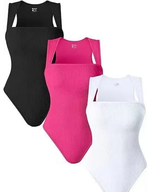 Load image into Gallery viewer, Women&#39;S 3 Piece Bodysuits Sexy Ribbed Strappy Square Neck Sleeveless Body Control Abdomen Tops for Women High Quality Bodysuits
